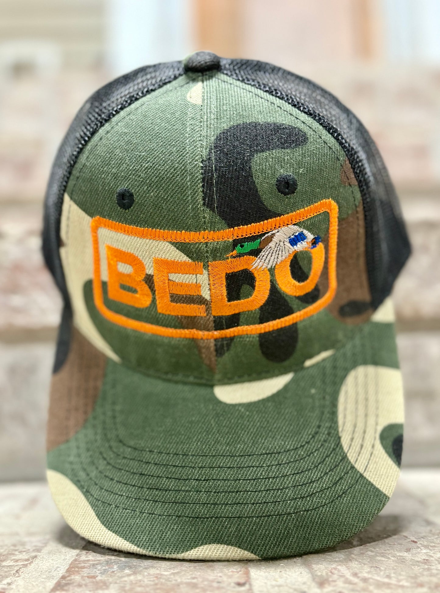 Youth Camo Duck Orange Bedo Hat