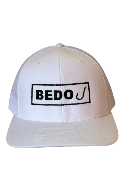 Fishhook Hat - White with black stitching