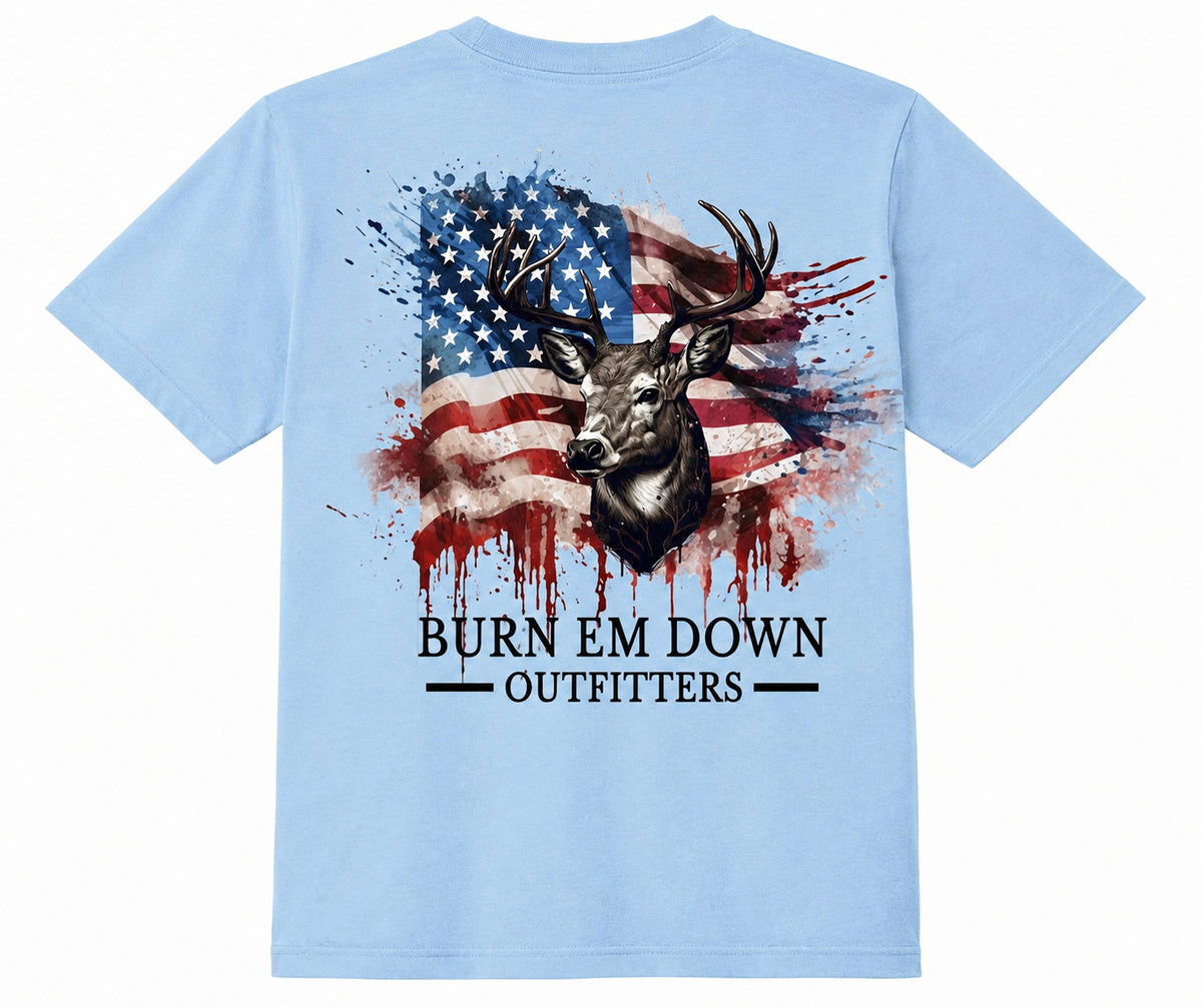 Patriotic Deer Tee - Light Blue