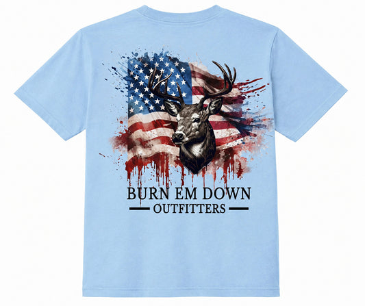 Patriotic Deer Tee - Light Blue